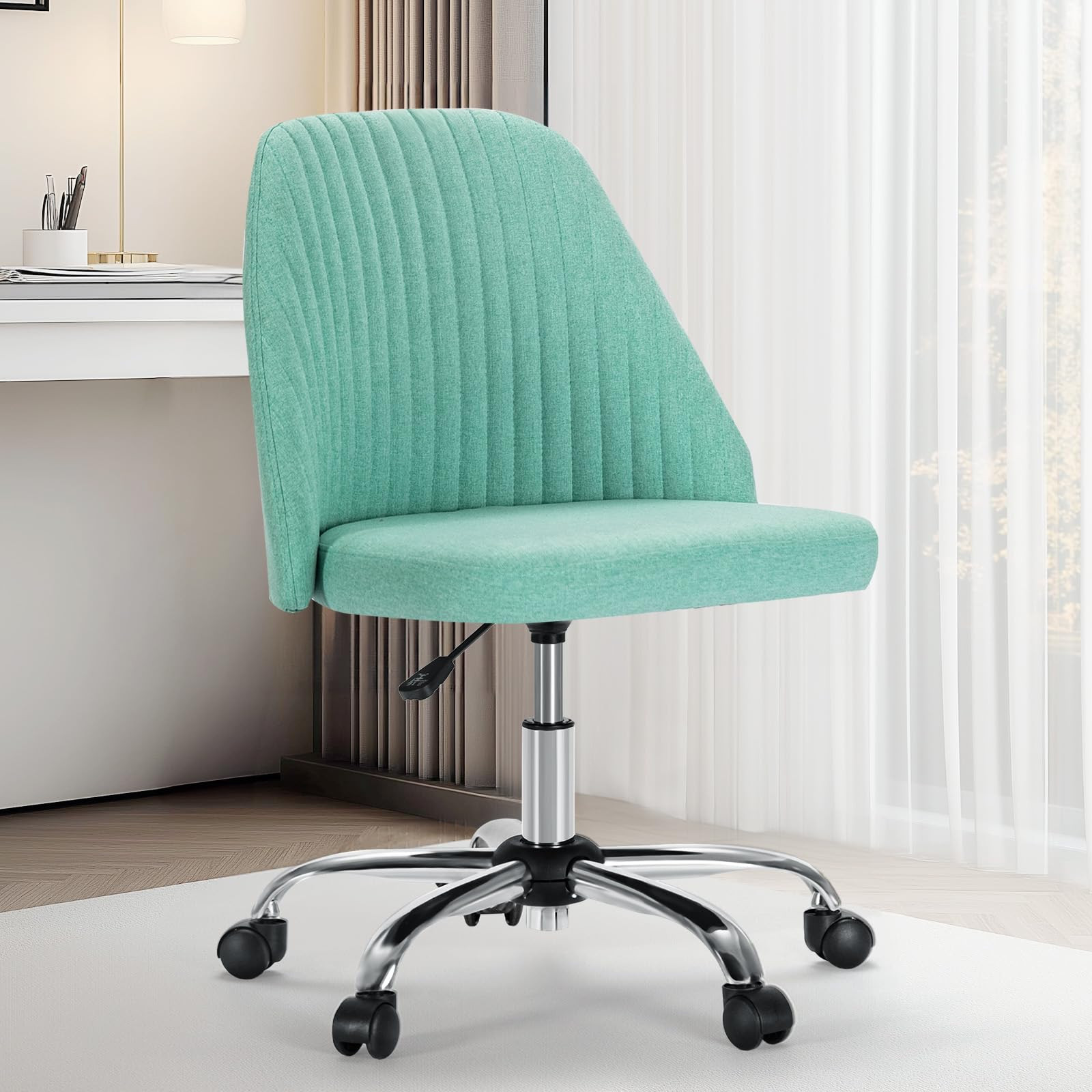 Modern Armless Fabric Office Chair with Wheels and Adjustable Height