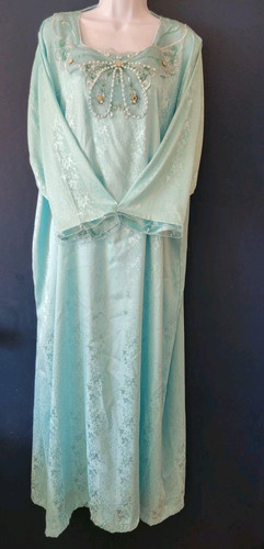 Morocco Women's Caftan Jawhara With Beads . Long Sleeves. Light Blue Colar