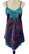 Victoria  s Secret Y2K Blue Purple Floral Nightie Size M Slip Gold Label Satin