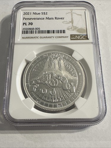2021 Niue 1 oz Silver $2 Perseverance Mars Rover .9999 Fine Silver NGC PL 70 1/2 - Picture 3 of 6