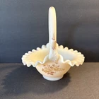 FENTON CUSTARD BASKET HAND PAINTED & SIGNED D. ANDERSON, YELLOW VINTAGE VGUC