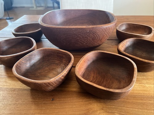 Set Of 7 Good Wood Genuine Teak Salad Bowls Made In Thailand Vintage MCM. F1 - Picture 4 of 13