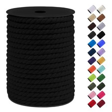 Cotton Macrame Cord 8mm x 131ft Thick Rope Yarn 3 Strand Twisted Black Craft