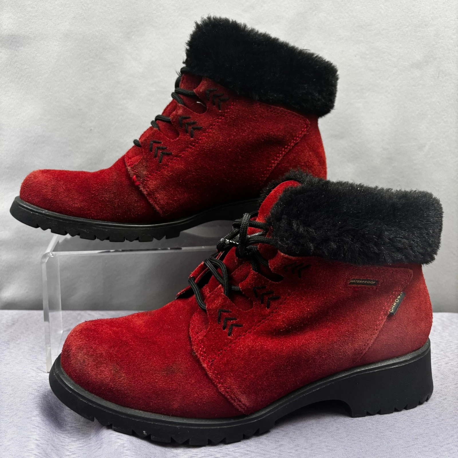Sporto Water Resistant Red Leather Snow Winter Boots Tie Womens Size 8.5