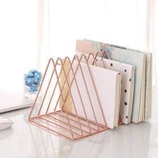 9 Slot Rose Gold Magazine Holder Desktop File Sorter Organizer Triangle Decor