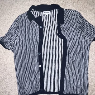 Threadbare Men's 2XL Black/White Striped Knit Button-Front Cardigan Sweater