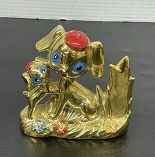 Vtg 60s Japan Gold Luster Ceramic Dog Bank Anthropomorphic Chihuahuas Big Eye