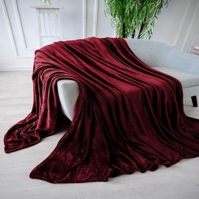 Fleece Überwurf weich warm Nerz Kunstfell Einzelbett Decke 130x150 Burgunderfrei PP