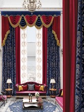 flannel European luxury embroidery valance blue red bronzing curtain tulle M1889