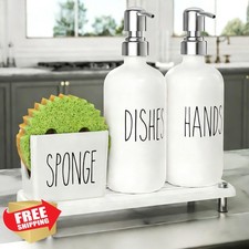 Cisily Kitchen Soap Dispenser Set Comes with Ceramics Sponge Holder, Silver P...