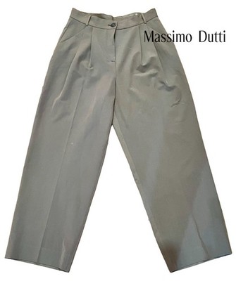 Massimo Dutti chic, minimalist pleated wide leg taupe trousers, 29''W