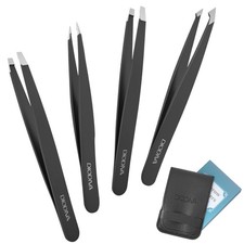 Diodiva 4-Pack Tweezers for Eyebrows Facial Hair Ingrown Hair Removal Stainless