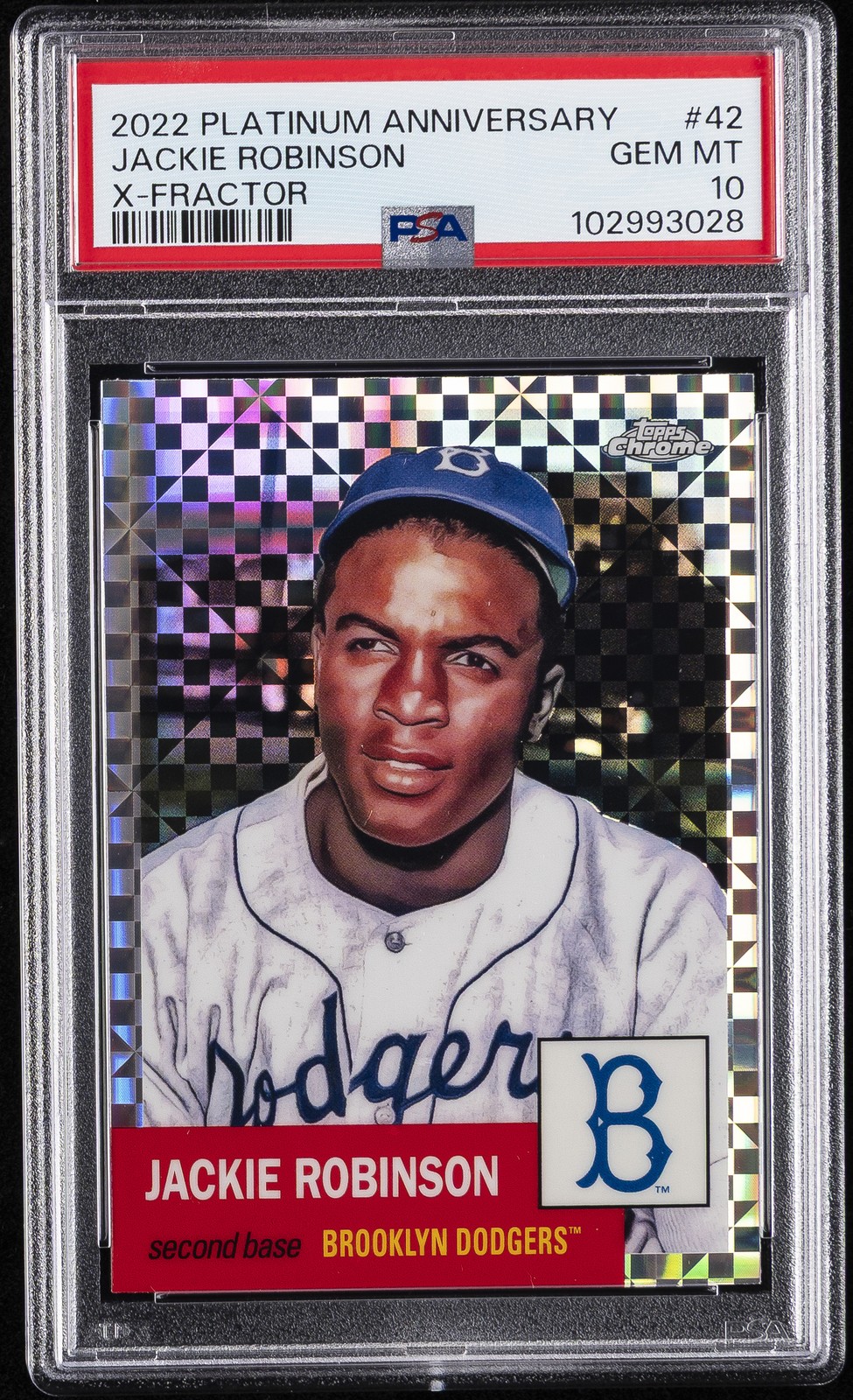 2022 TOPPS CHROME PLATINUM ANNIVERSARY X-FRACTOR #42 JACKIE ROBINSON PSA 10 view 1