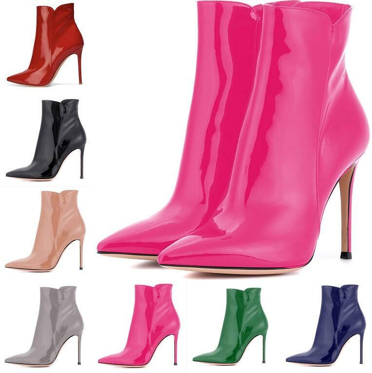 Chic Mujeres Punta Punta Punta Punta Stiletto Tacón Alto Botines Informales Zapatos con Cremallera Talla Grande