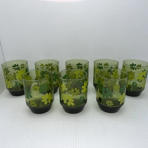 Anchor Hocking Vtg Juice Glasses Tumblers Floral 8 Pc