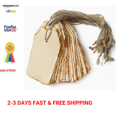 Vintage Handmade Deckle Edge Gift Tags with String 2x4 Inches 25 Pack for Arts