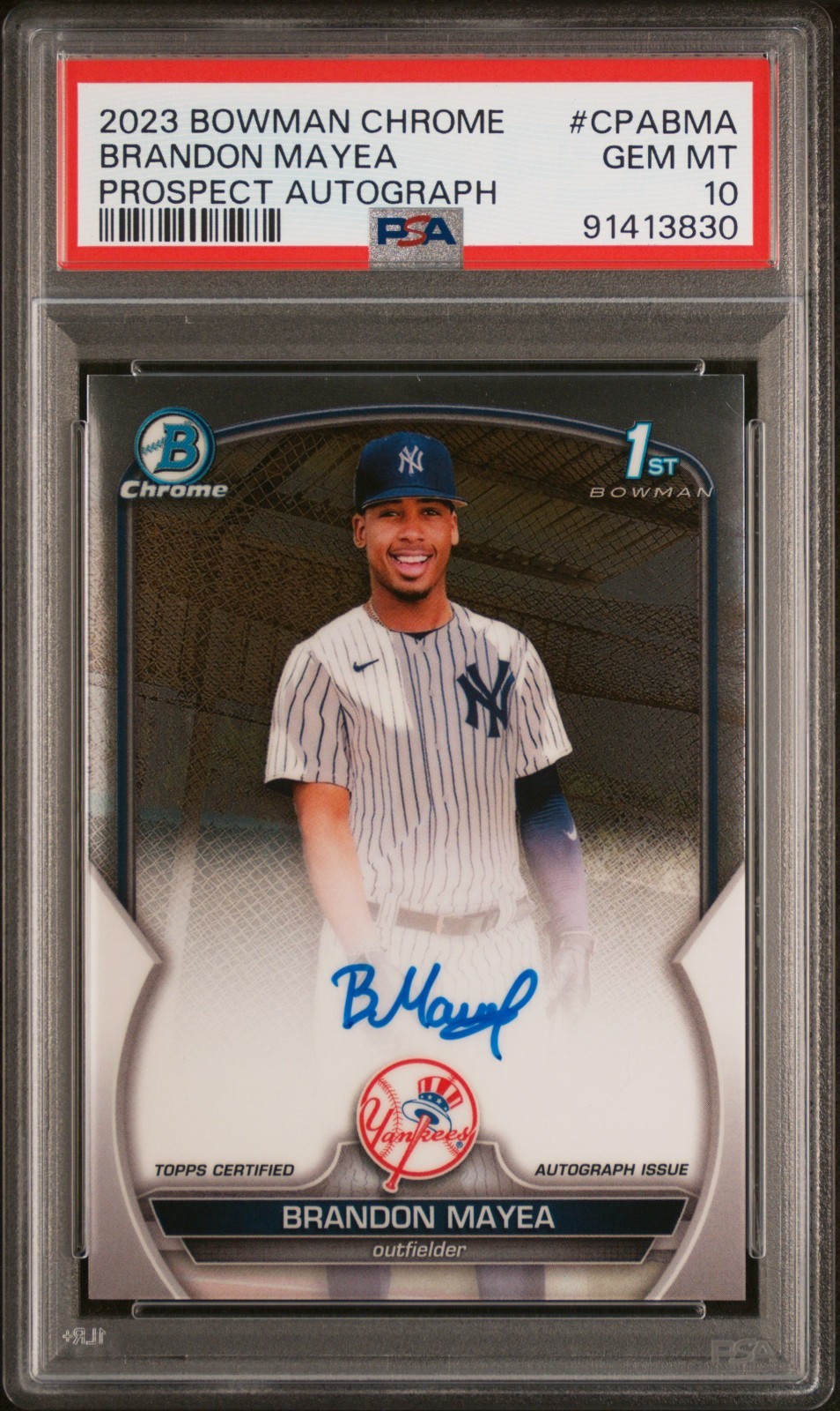 BRANDON MAYEA 2023 BOWMAN CHROME 1ST AUTOGRAPH #CPABMA YANKEES GEM MT PSA 10