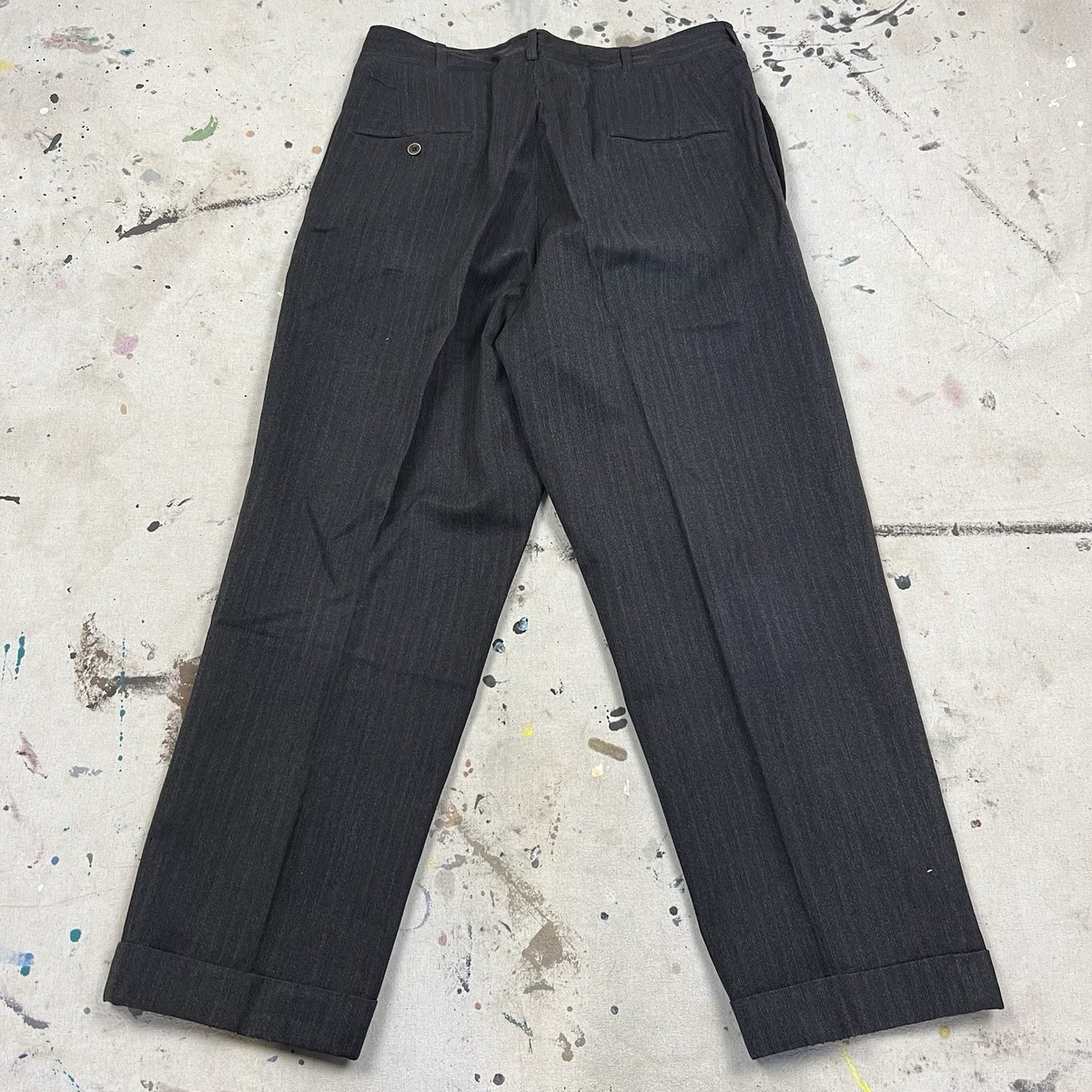 Vintage 40s 50s Gabardine Wool Striped Dress Pants Pleated