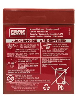 Power Wheels Super 6 Volt Red Battery, 00801-0712