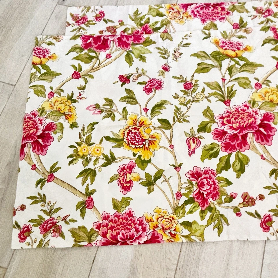 POTTERY BARN Set Of 2 Pink Yellow Peony JACOBEAN Standard Pillow Shams 25” X 31” - Image 3 of 4