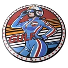 Vintage Gulf Gasoline Sign - Racing Automobile Porcelain Gas Pump Sign