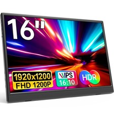 Portable Monitor 16.0inch FHD 1920  1200P USB C HDMI Ultra-Slim IPS Travel D...