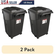 45 Gallon Wheeled Heavy Duty Trash Can W/ Locking Lid Plastic Garbage Bin New
