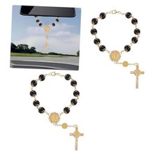 2PCS Car Rosary for Rearview Mirrors, Personalized Blessing Automotive Black