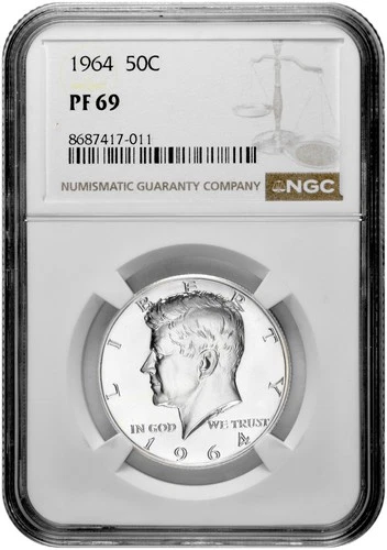 1964 50c Silver Proof Kennedy Half Dollar NGC Graded PF 69 with New Holder