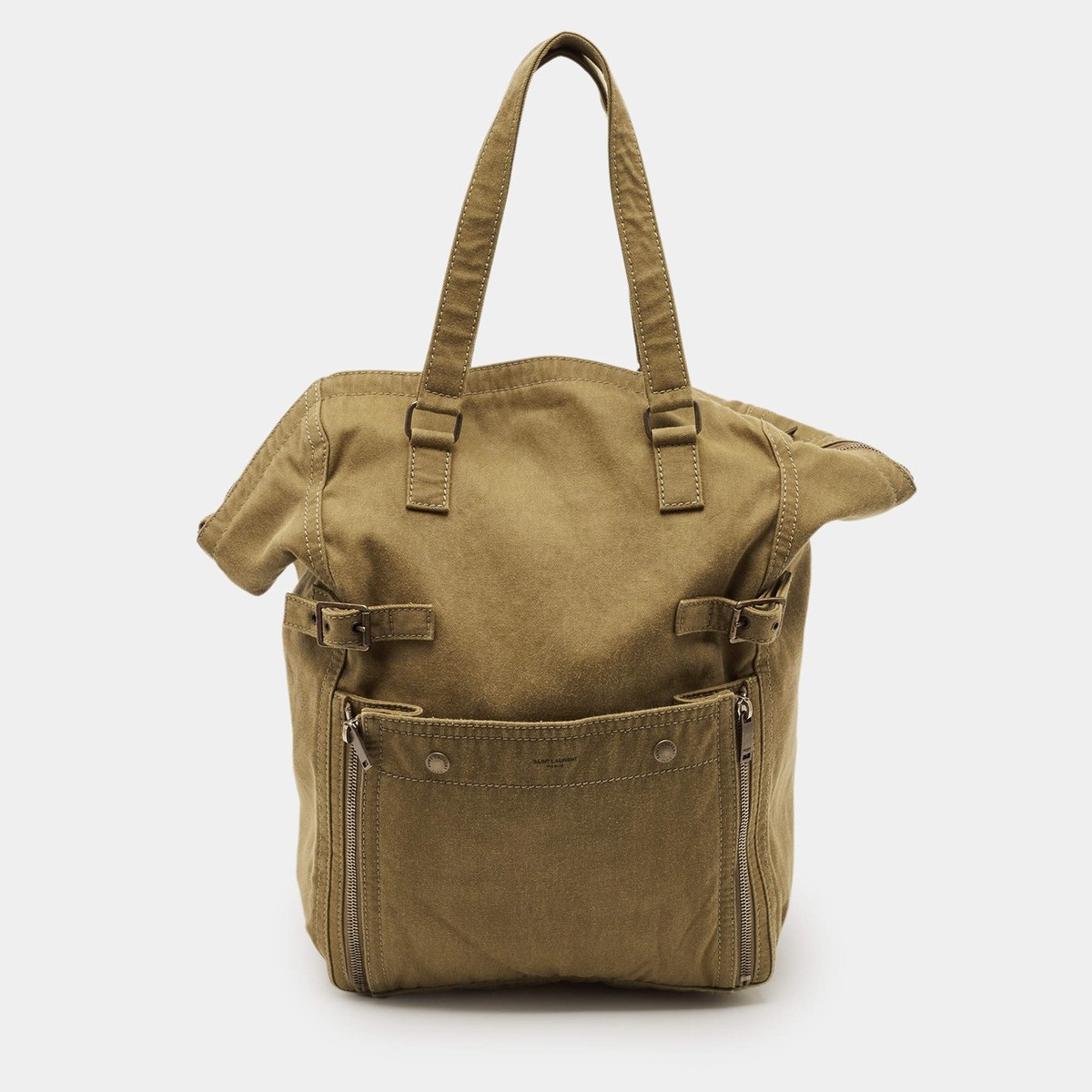 Saint Laurent Downtown Olive Green Fabric Tote | eBay