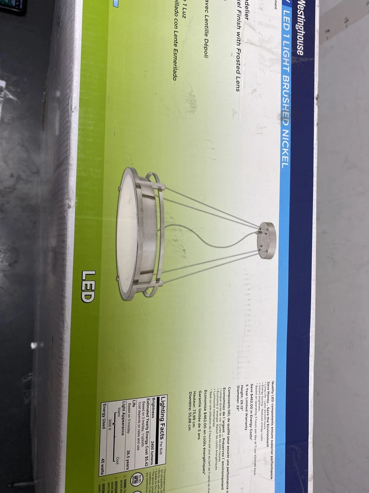 Lámpara de araña de tambor LED Westinghouse 6372200 Andro 22" de ancho - níquel cepillado Foto 2 de 3