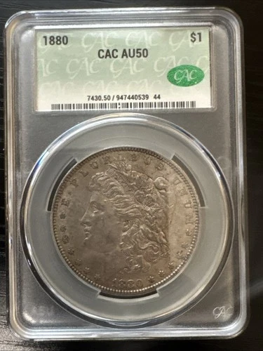 1880 Silver Morgan Dollar CAC AU50