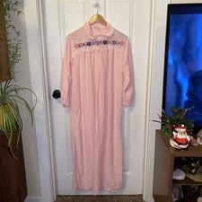 Vintage Fleece Nightgown Granny Dress Gown Soft Fleece Pink Large