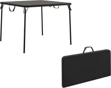 XL 38.5" Resin Fold-In-Half Card Table, Black, Wheelchair Accessible, Lightweigh