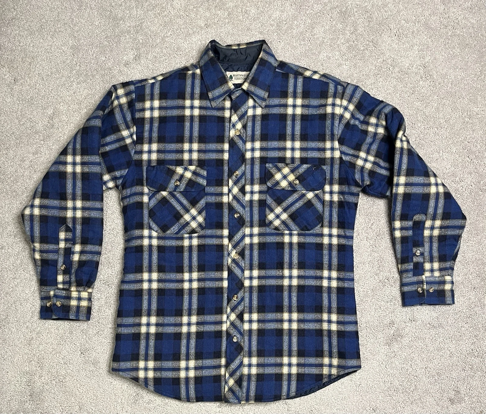 VTG Northwest Territory Flannel Shacket Men's Medium Plaid Navy Blue. Free Ship!