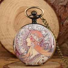 Beauty Lady Design Quartz Pocket Watch Exquisite Necklace Chain Birthday Gifts
