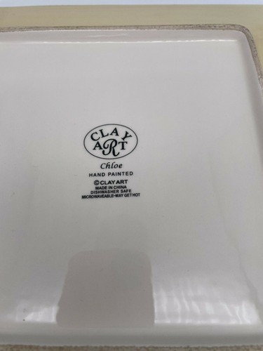 Clay Art Chole polka dot pattern square dinner plate , hand painted, 11 inches - Picture 6 of 6