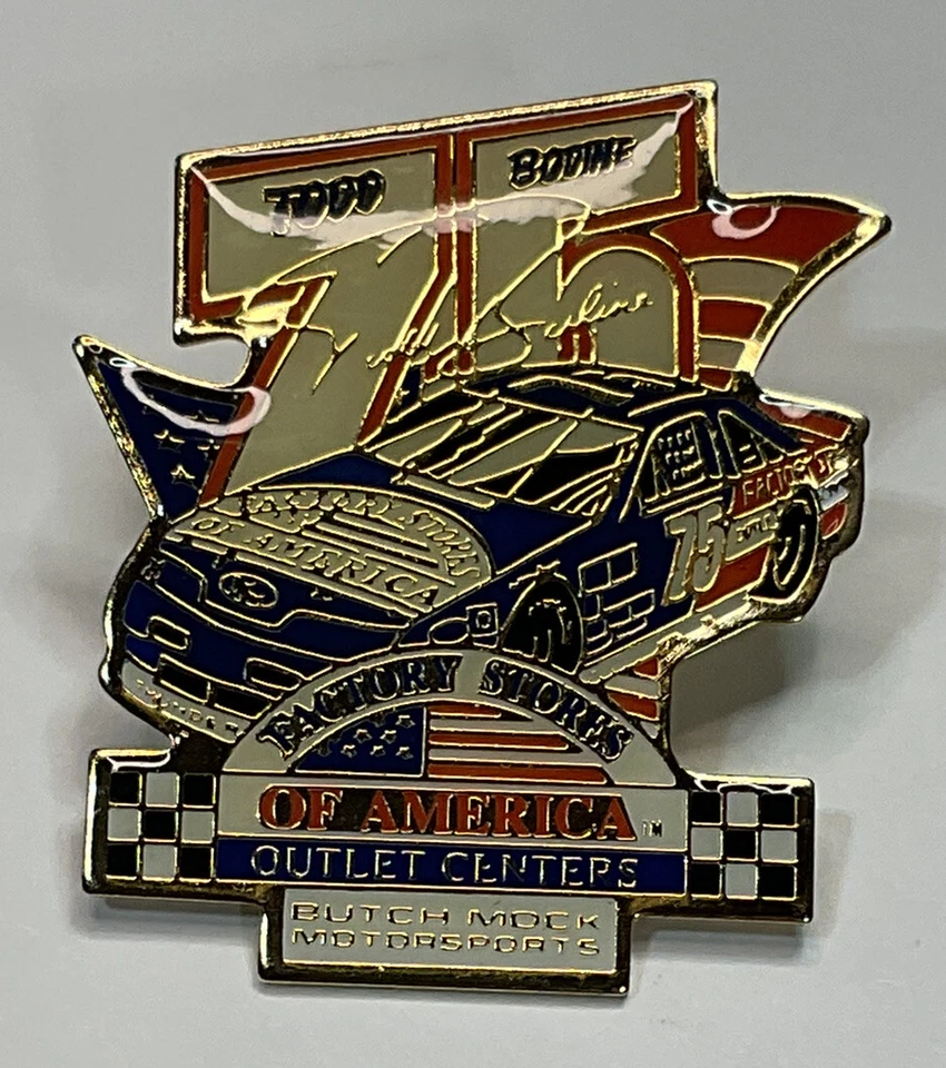 Винтажная эмалированная заколка на лацкан шляпу Todd Bodine 75 Nascar заводские магазины автогонки США - Изображение 2 из 4