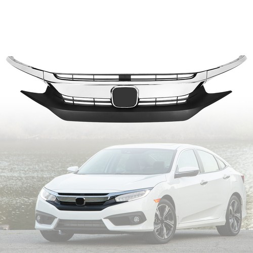 Front Bumper Grille Grill W/Chrome Eyelid Molding For 2016-18 Honda Civic Sedan
