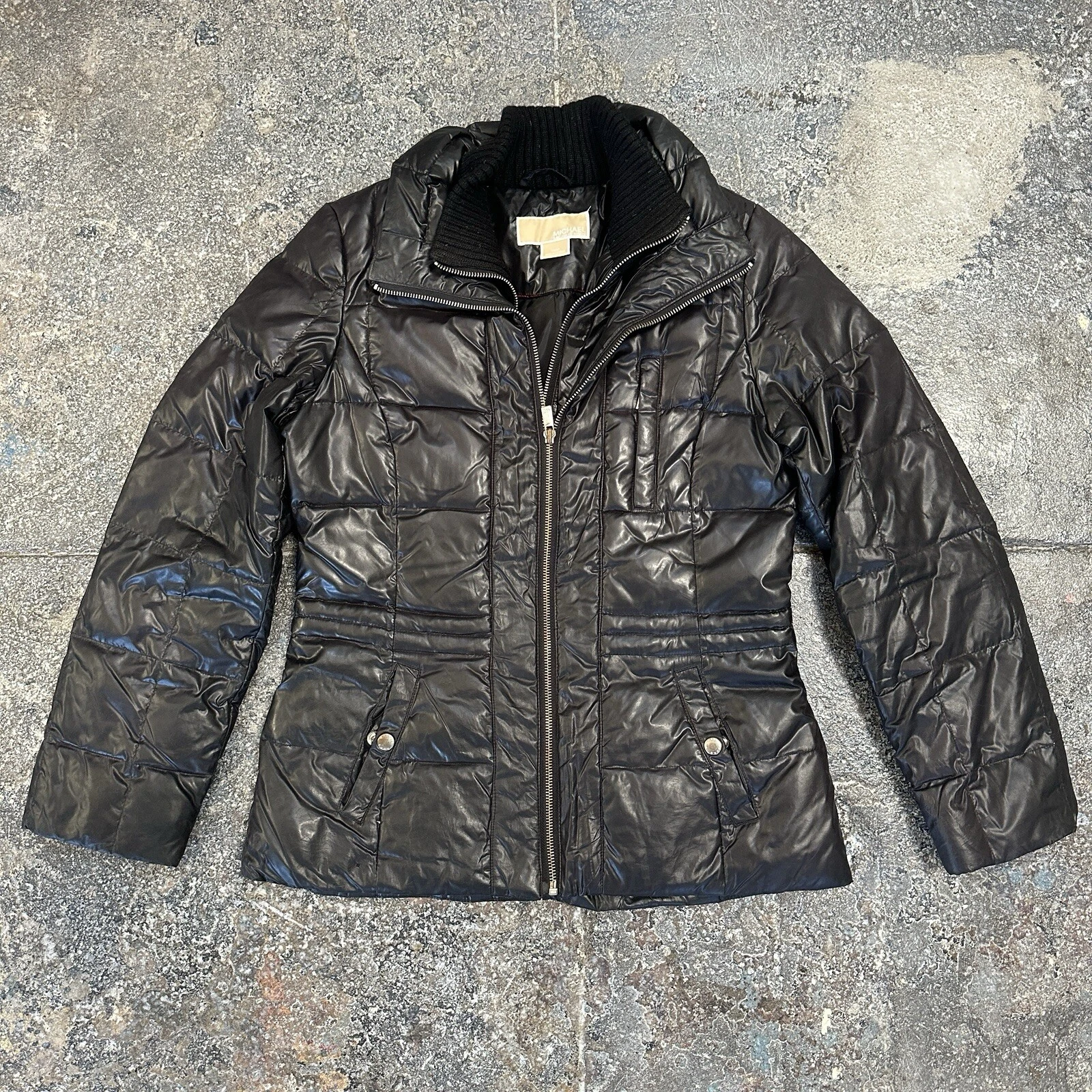 Michael Kors Giacca Donna XS Nero Puffer Cappotto Trapuntato Doppia Cerniera