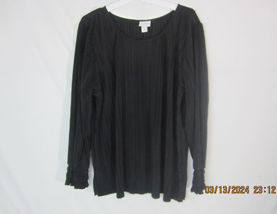 Ava & Viv Women's Long Sleeve Plisse Blouse Black 3X