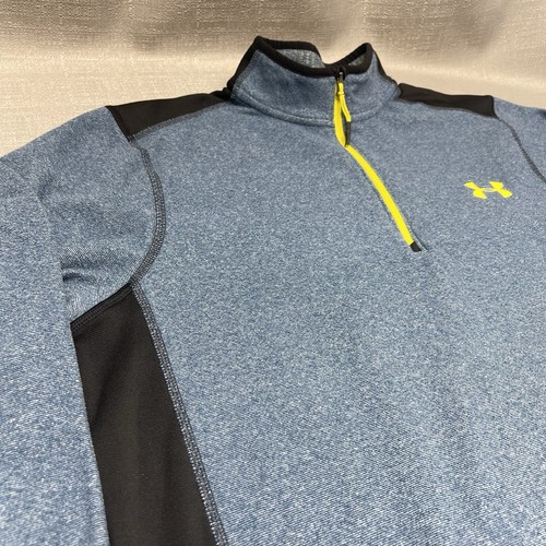 Under Armour Cold Gear Men's Size M Blue Yellow Loose Fit 1/4 Zip Pullover Top - Picture 2 of 14