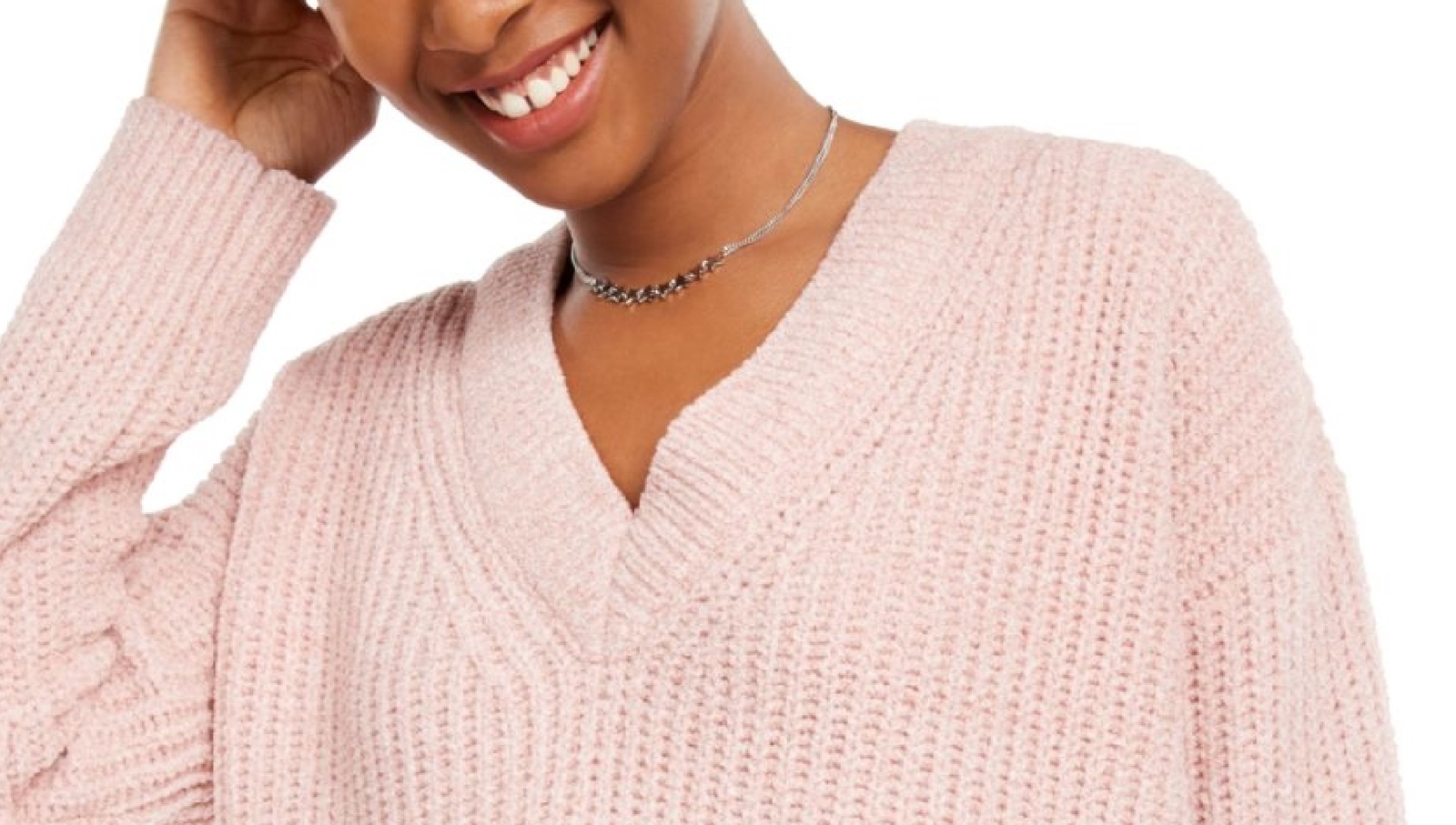 Hippie Rose Juniors' V-Neck Chenille Sweater Pink Size Large | Inox Wind
