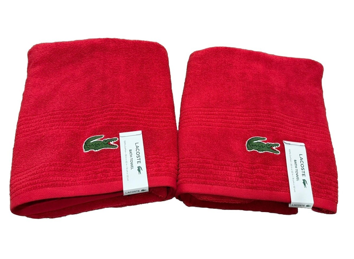 NWT Set Lacoste Bath Towel Red 100% Cotton 30
