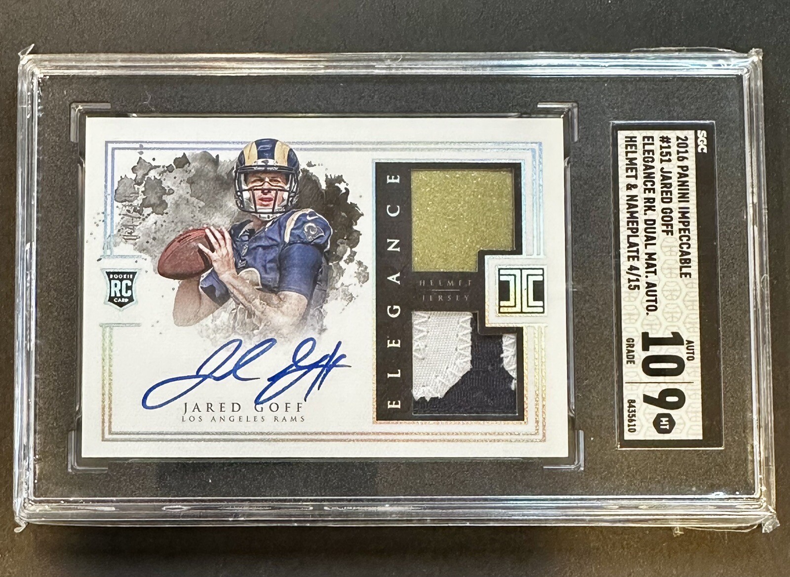 Jared Goff Panini Impeccable #151 Patch Autograph-Helmet & Nameplate