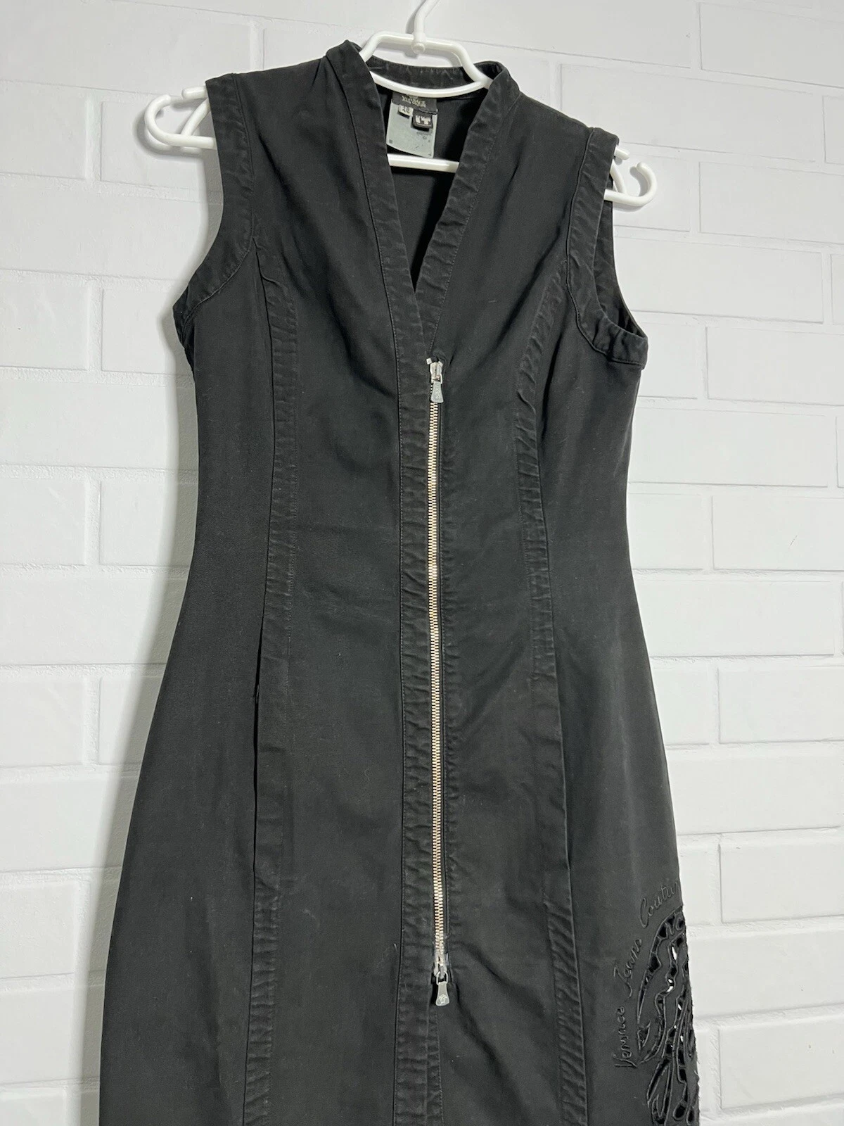 Versace Jeans Couture abito donna vintage denim cotone nero taglia 28 42