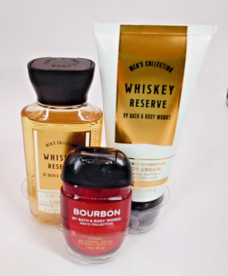 Bath & Body Works Whiskey Reserve Body Wash Cream Bourbon Hand Gel Gift Set 3 pk