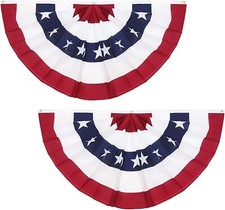 2 Pack USA Pleated Fan Flag 3X6 Feet American US Bunting Flags Half Fan Banner