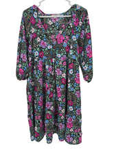 Umgee Small Tunic Dress Floral Babydoll V Neck Balloon Sleeve Boho Hippie