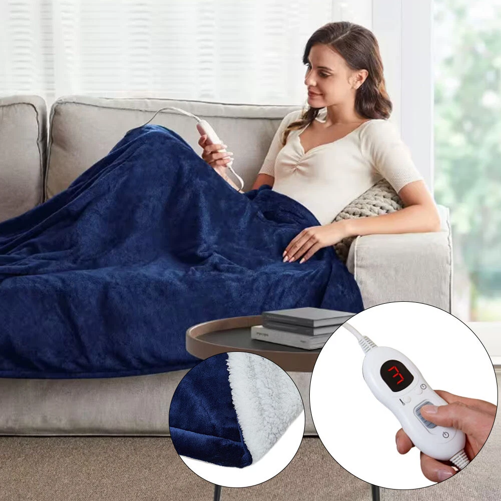 130x160cm Fleece Electric Heated Blanket Over Bed Sofa Warm Heats w/  Controller | eBay